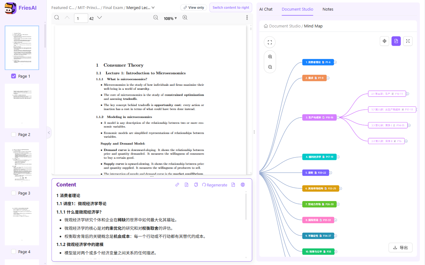 微观经济学 — 思维导图 生成示例